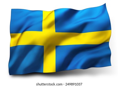 Waving flag of Sweden isolated on white background