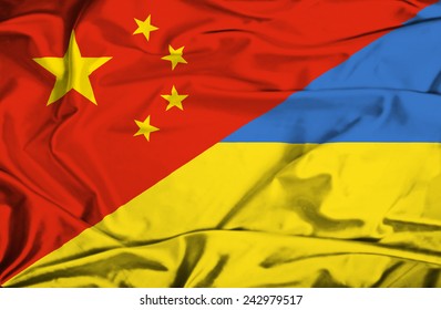 Waving Flag Of Ukraine And China