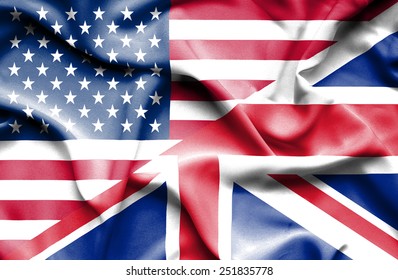 Waving Flag Of United Kingdon And USA