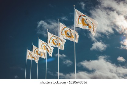 Waving flags of Navajo American Indians. Flag of the Navajo Nation in United States. 3D rendering
