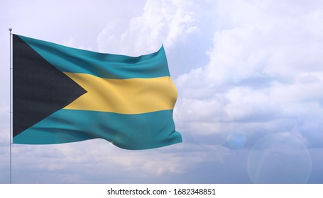 Waving flags of the world - flag of Bahamas. 3D illustration.