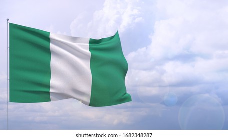 Waving flags of the world - flag of Nigeria. 3D illustration.