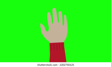 Waving Hand Is A Symbol Of Greeting Or Farewell, Hi, Bye On A Green Screen Background.