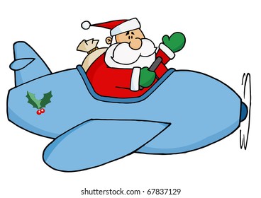 Waving Kris Kringle Flying His Christmas Plane