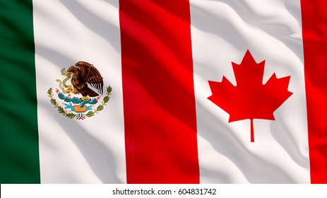 Waving Mexico And Canada Flag