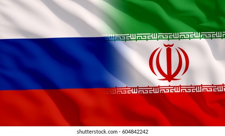 Waving Russia And Iran Flag