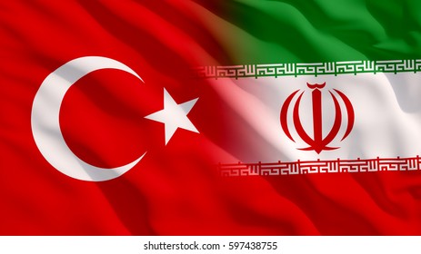 Waving Turkey And Iran Flag