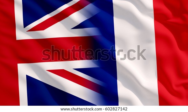 なびくイギリスとフランス国旗 のイラスト素材