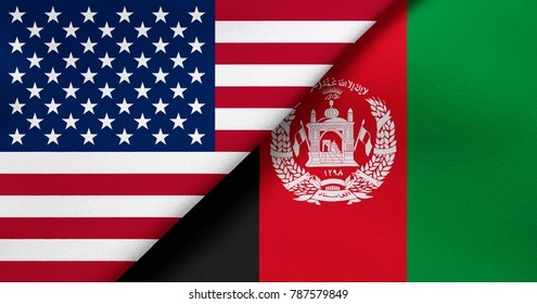 Waving USA And Afghanistan Flag
