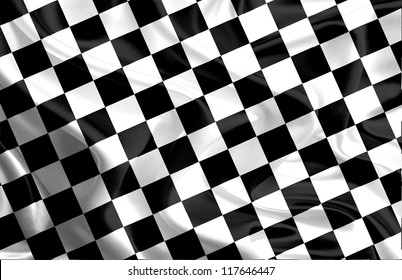 Waving Winning Race Flag With Black And White Checker Board Pattern