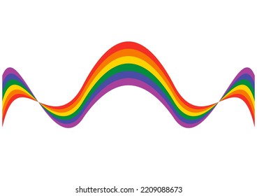 Wavy Abstract LGBT Pride Flag Ribbon Illustration. LGBT Flag Design Element Isolated On A White Background. LGBT Rainbow Pride Flag Shape Icon. LGBTQIA Curly Gay Symbol