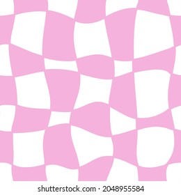 Wavy Checkered Pink And White Graphic Retro Seamless Pattern.