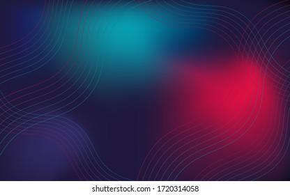 Wavy, geometric background, modern gradient, curved shape, in blue and red neon hues. Horizontal banner, website facebook cover, page.