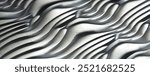 Wavy silver smooth metal background.  Wave pattern. Texture of brushed metal. Wide 3d illustration	
