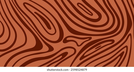 Wavy swirl candy pattern for poster, cover, banner, pamphlet. Vintage brown trippy hippie wallpaper in 60s or 70s style.