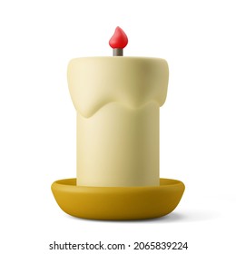 wax candle and flame plate 3d illustration 3d rendering 3d icon isolated