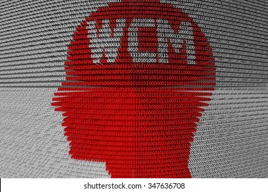 wcm presented in the form of binary code in the head 3d illustration