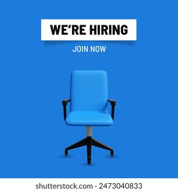 We are hiring desgin concept with 3D office chair. Digital announcement job vacancies template - Powered by Shutterstock