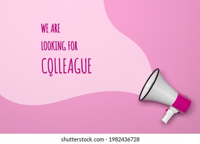 We are looking for female colleague marketing concept. Human resources recruitment advertisement concept with megaphone, 3D render. - Powered by Shutterstock