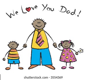 WE LOVE YOU DAD dark skin tone family greeting (raster) - cartoon illustration - Powered by Shutterstock