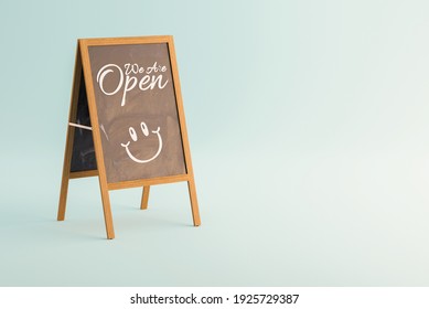 We Are Open Chalk A Board Shop Sign, 3D Illustration