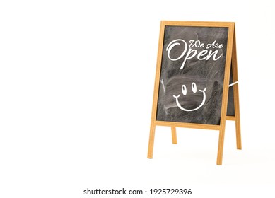 We Are Open Chalk A Board Shop Sign, 3D Illustration