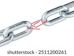 Weak Link, weakest link. Chain with paper clip. 3D rendering isolated on white background