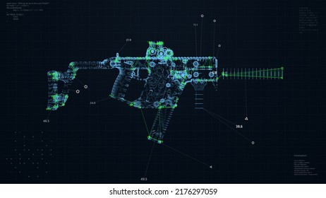 Weapon Scanning Interface Animation. HUD Rifle Analyze. Abstract Holographic Technology Concept.