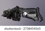weapon, sci fi gun, 3D render, realistic, metal, rusty 