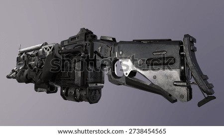 weapon, sci fi gun, 3D render, realistic, metal, rusty 