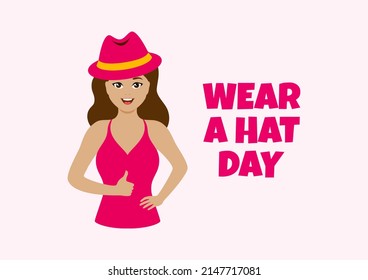 Wear A Hat Day illustration. Awareness for brain-tumor research. Smiling woman in a pink hat icon. Happy girl with thumb up cartoon. Brain Tumour Awareness Month. Important day - Powered by Shutterstock