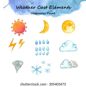 Weather Cast Elements, Watercolor Paint High Resolution