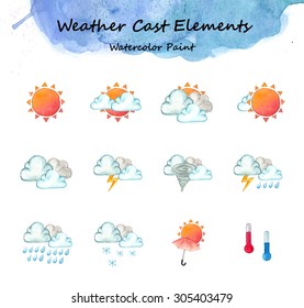 Weather Cast Elements, Watercolor Paint High Resolution