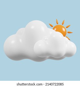 Weather forecast icon. Cloudy day, cloudy with sun. Meteorology sign. 3D rendering. Premium PSD
