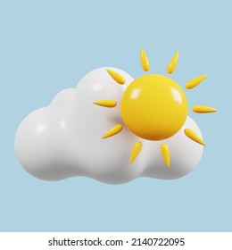 Weather forecast icon. Cloudy with sun. Meteorological sign. 3D rendering. Premium PSD
