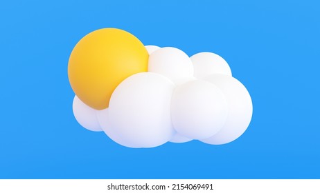 Weather Forecast Sign, Meteorological Icon, Cloud And Sun, Emoticon Sticker, 3D Rendering.