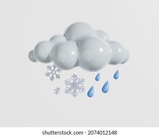 Weather Icon Cloud, Rain And Snow Isolated On White Background. 3d Rendering