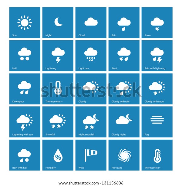 Weather icons on blue background. See also\
vector version.
