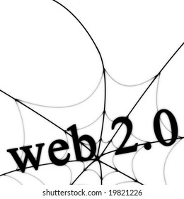 web 2.0 in a spider web on a white background