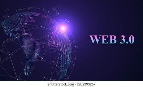 Web 3.0 Inscription In Front Of Digital World Image, Decentralized Internet Web3 Protocol With Blockchain Technology 3d Illustration.