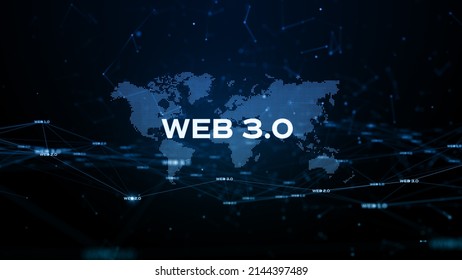 WEB 3.0 On Futuristic Electronic Board Background, Technology Of Decentralized Social Network Connection Concept, 3d Rendering Abstract Background