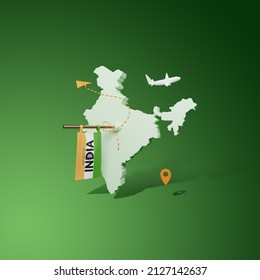 Web Banner Ads For Travel Promotion With 3d India Map. Tour Holiday Vacation Square Flyer.