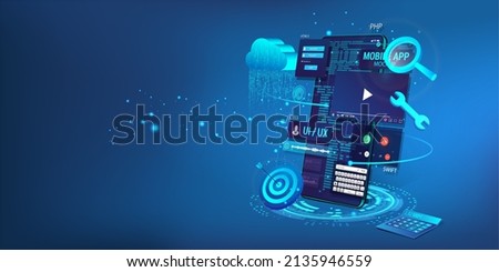 Web banner - Development of a website and applications for mobile phones. Coding and design UI, UX KIT. Coding, programming apps for smartphones and mobile devices. Testing website, software