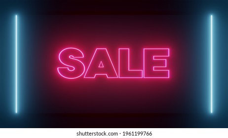 Web banner and sale banners for promotion in neon style. Text in neon prink with two neon tubes in light blue left and right. - Powered by Shutterstock