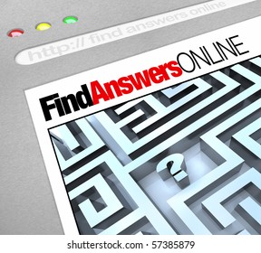 A web browser window shows the words Find Answers Online and a question mark in a maze