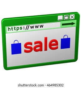 Web Browser window with word sale, isolated on white background. 3D rendering.