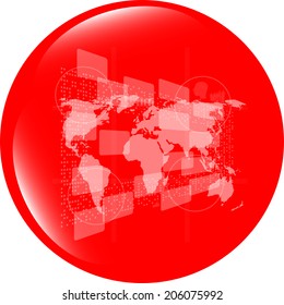 web button with earth globe icon isolated on white