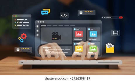 Web Design and App Development Concept. UX-UI Design, User Experience, Modern Interface Designing, Creative Planning and Data Visualization. Web Developer Working on a Website. 3D illustration