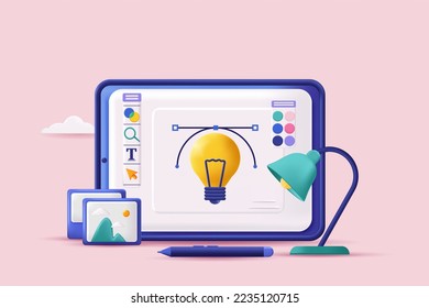 Web design concept 3D illustration. Icon composition with program interface for drawing graphic elements for site layout. Professional software for designer. Illustration for modern web design - Powered by Shutterstock