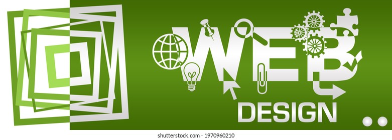 Web design text written over green background.